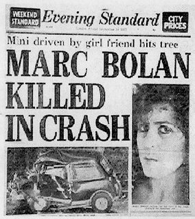 bolan marc crash car death rex tree accident funeral did his 1947 predict richard newspaper died live4ever involved wrecks artists