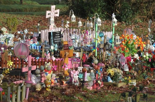Graveyard with lots of tributes and toys